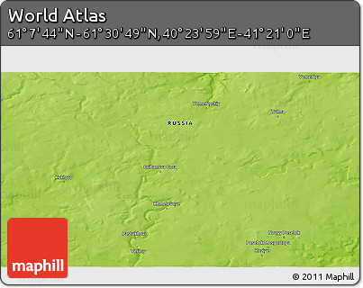 Physical 3D Map of the Area around 61° 19' 16" N, 40° 52' 30" E