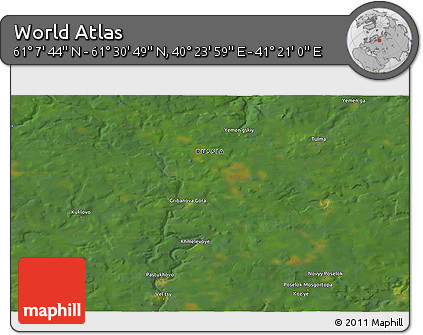 Satellite 3D Map of the Area around 61° 19' 16" N, 40° 52' 30" E