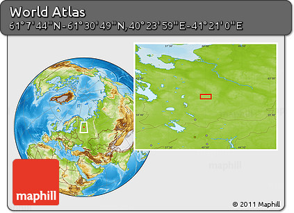 Physical Location Map of the Area around 61° 19' 16" N, 40° 52' 30" E