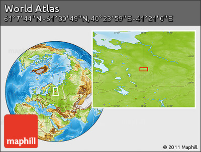 Physical Location Map of the Area around 61° 19' 16" N, 40° 52' 30" E
