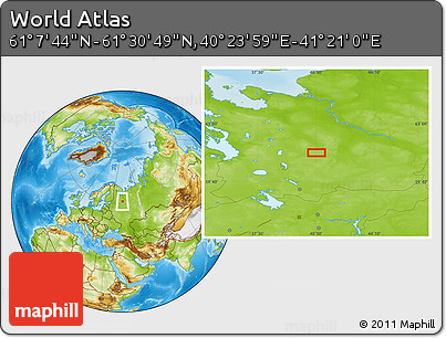 Physical Location Map of the Area around 61° 19' 16" N, 40° 52' 30" E