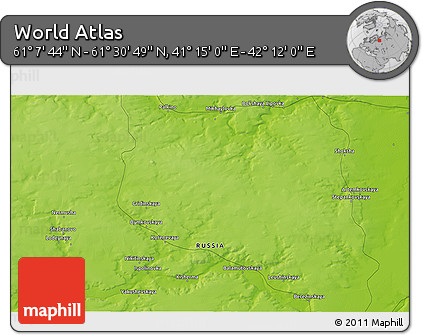 Physical 3D Map of the Area around 61° 19' 16" N, 41° 43' 30" E