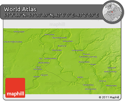 Physical 3D Map of the Area around 61° 19' 16" N, 42° 34' 30" E