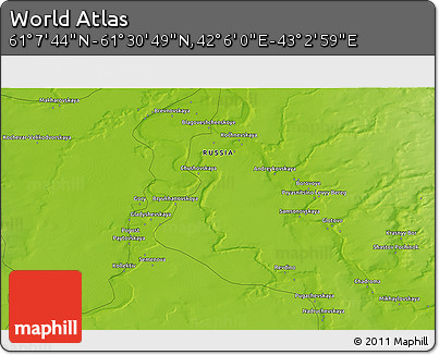Physical 3D Map of the Area around 61° 19' 16" N, 42° 34' 30" E