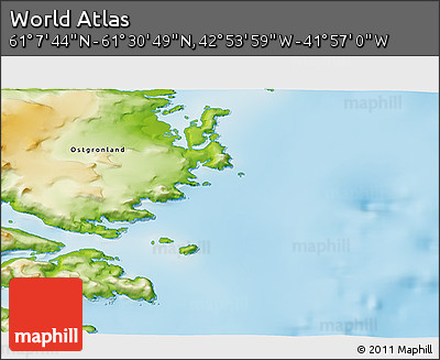 Physical 3D Map of the Area around 61° 19' 16" N, 42° 25' 29" W