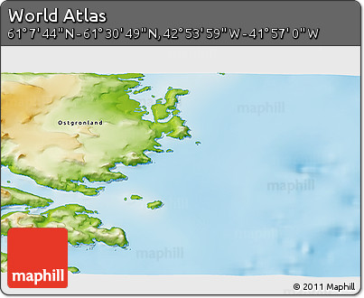 Physical 3D Map of the Area around 61° 19' 16" N, 42° 25' 29" W