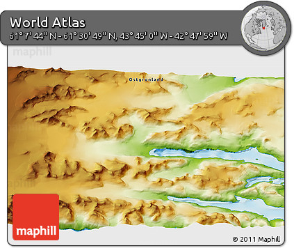 Physical 3D Map of the Area around 61° 19' 16" N, 43° 16' 29" W