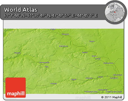 Physical 3D Map of the Area around 61° 19' 16" N, 44° 16' 29" E