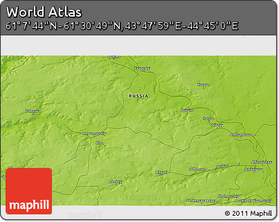 Physical 3D Map of the Area around 61° 19' 16" N, 44° 16' 29" E