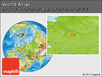 Physical Location Map of the Area around 61° 19' 16" N, 44° 16' 29" E