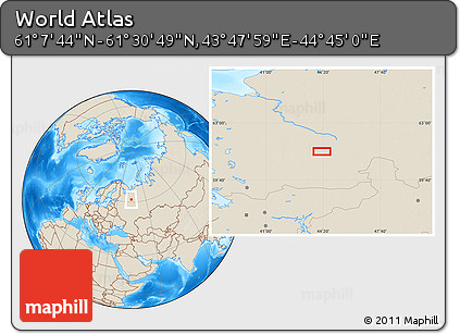 Shaded Relief Location Map of the Area around 61° 19' 16" N, 44° 16' 29" E