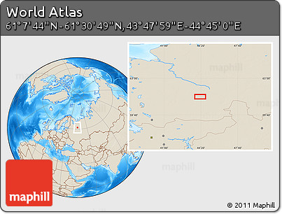 Shaded Relief Location Map of the Area around 61° 19' 16" N, 44° 16' 29" E