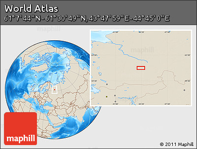 Shaded Relief Location Map of the Area around 61° 19' 16" N, 44° 16' 29" E