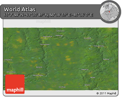 Satellite 3D Map of the Area around 61° 19' 16" N, 45° 7' 30" E