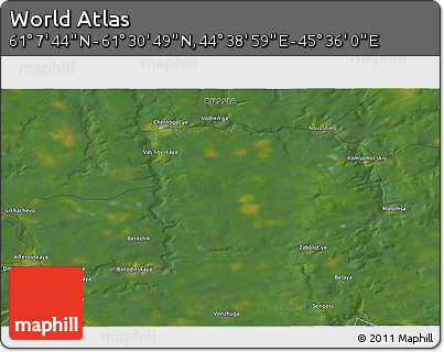 Satellite 3D Map of the Area around 61° 19' 16" N, 45° 7' 30" E