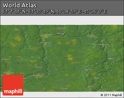 Satellite 3D Map of the Area around 61° 19' 16" N, 45° 7' 30" E