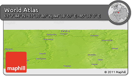 Physical Panoramic Map of the Area around 61° 19' 16" N, 45° 7' 30" E