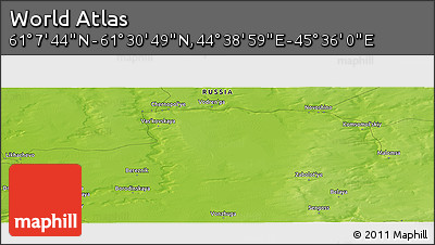 Physical Panoramic Map of the Area around 61° 19' 16" N, 45° 7' 30" E