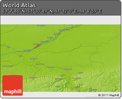 Physical 3D Map of the Area around 61° 19' 16" N, 47° 40' 29" E