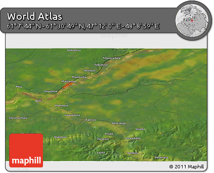 Satellite 3D Map of the Area around 61° 19' 16" N, 47° 40' 29" E
