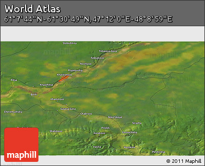 Satellite 3D Map of the Area around 61° 19' 16" N, 47° 40' 29" E