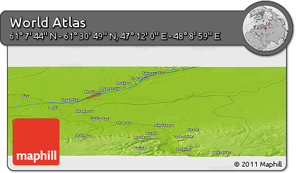 Physical Panoramic Map of the Area around 61° 19' 16" N, 47° 40' 29" E