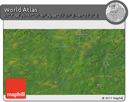 Satellite 3D Map of the Area around 61° 19' 16" N, 49° 22' 30" E