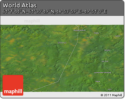 Satellite 3D Map of the Area around 61° 19' 16" N, 49° 22' 30" E