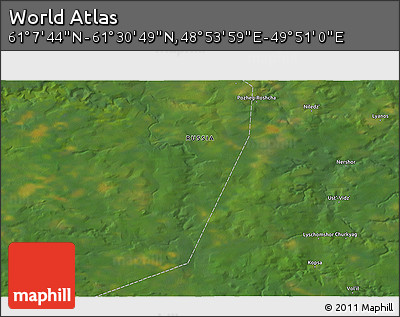 Satellite 3D Map of the Area around 61° 19' 16" N, 49° 22' 30" E