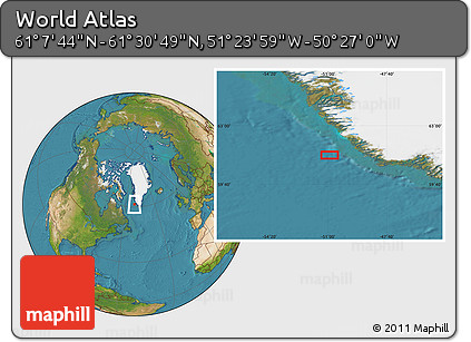 Satellite Location Map of the Area around 61°&nbsp;19'&nbsp;16"&nbsp;N,&nbsp;50°&nbsp;55'&nbsp;29"&nbsp;W