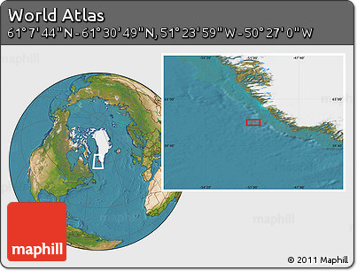 Satellite Location Map of the Area around 61°&nbsp;19'&nbsp;16"&nbsp;N,&nbsp;50°&nbsp;55'&nbsp;29"&nbsp;W