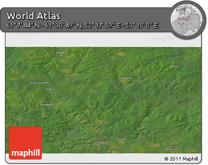 Satellite 3D Map of the Area around 61° 19' 16" N, 52° 46' 29" E