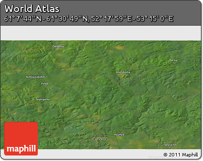 Satellite 3D Map of the Area around 61° 19' 16" N, 52° 46' 29" E