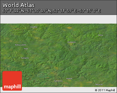 Satellite 3D Map of the Area around 61° 19' 16" N, 52° 46' 29" E