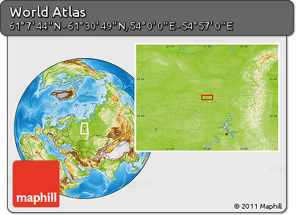 Physical Location Map of the Area around 61° 19' 16" N, 54° 28' 30" E