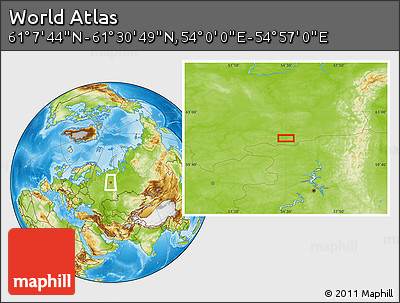Physical Location Map of the Area around 61° 19' 16" N, 54° 28' 30" E