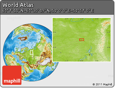 Physical Location Map of the Area around 61° 19' 16" N, 54° 28' 30" E