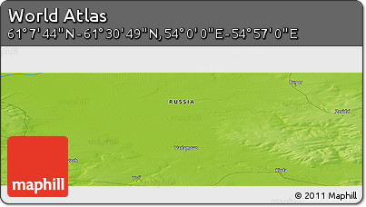 Physical Panoramic Map of the Area around 61° 19' 16" N, 54° 28' 30" E