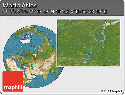 Satellite Location Map of the Area around 61° 19' 16" N, 56° 10' 29" E
