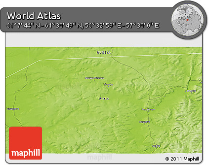 Physical 3D Map of the Area around 61° 19' 16" N, 57° 1' 29" E
