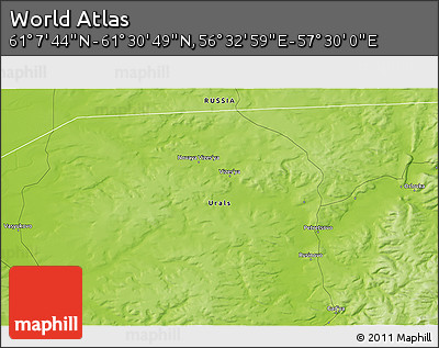 Physical 3D Map of the Area around 61° 19' 16" N, 57° 1' 29" E