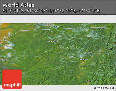 Satellite 3D Map of the Area around 61° 19' 16" N, 57° 1' 29" E