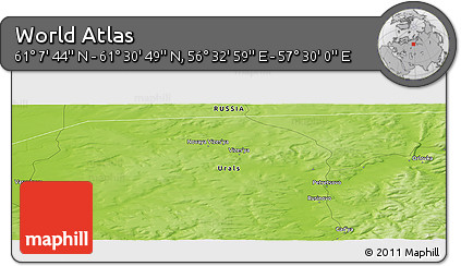Physical Panoramic Map of the Area around 61° 19' 16" N, 57° 1' 29" E