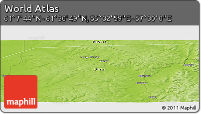 Physical Panoramic Map of the Area around 61° 19' 16" N, 57° 1' 29" E