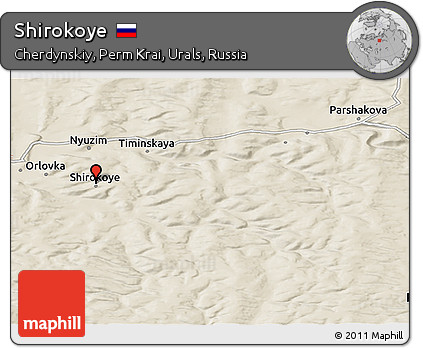 Shaded Relief Panoramic Map of Shirokoye