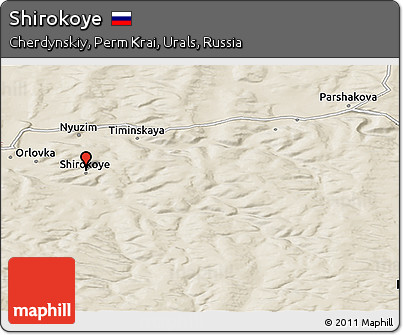 Shaded Relief Panoramic Map of Shirokoye