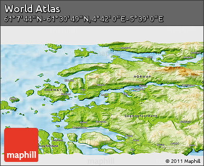Physical 3D Map of the Area around 61° 19' 16" N, 5° 10' 30" E