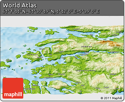 Physical 3D Map of the Area around 61° 19' 16" N, 5° 10' 30" E