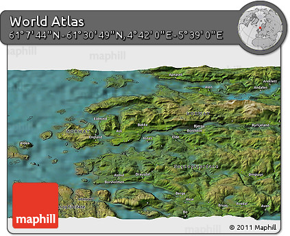 Satellite 3D Map of the Area around 61° 19' 16" N, 5° 10' 30" E