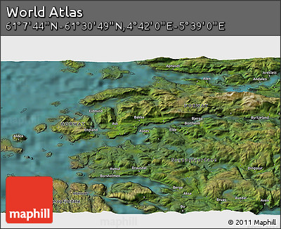 Satellite 3D Map of the Area around 61° 19' 16" N, 5° 10' 30" E